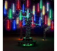 DINOWIN 10 Tubes 30CM LED Météore Pluie Lumineuses Guirlandes Solaire Lumineux Etanche Extérieur Douche Pluie Feux pour Noël Mariage Fête Soirée Maison Arbre Sapin Jardin (Multicolore)