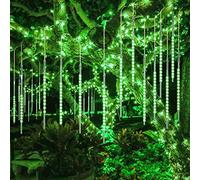 DINOWIN 10 Tubes 30CM LED Météore Pluie Lumineuses Guirlandes Solaire Lumineux Etanche Extérieur Douche Pluie Feux pour Noël Mariage Fête Soirée Maison Arbre Sapin Jardin (vert)