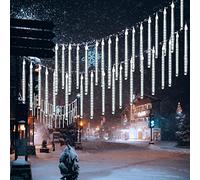 DINOWIN 10 Tubes 30CM LED Météore Pluie Lumineuses Guirlandes Solaire Lumineux Etanche Extérieur Douche Pluie Feux pour Noël Mariage Fête Soirée Maison Arbre Sapin Jardin (Blanc)