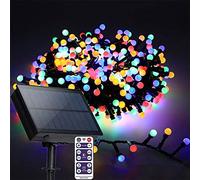 DINOWIN Cluster Guirlande lumineuse solaire d'extérieur 5M 250 LED Étanche Perles Fairy Lights avec Télécommande 8 modes Lumières de Noël pour Festivals Noël Interieur Mariages (Multicolore)