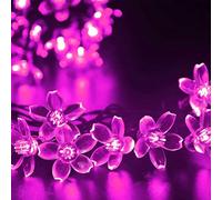 DINOWIN Guirlande Lumineuse Exterieure Solaire 50 LED étanche 8 modes Fleur Sakura Cerise Fée Lumière Fleur de Pêche Lumineuse pour Noël Jardin Patio Mariage Fête (Rose)
