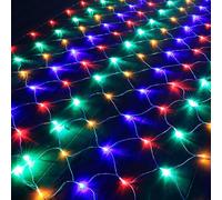 DINOWIN Guirlande Lumineuse Filet LED 1.5x1.5M 96LED Filet Lumineux Alimenté par Pile 8 Modes Imperméable rideau lumineux pour Noël Halloween Buissons Jardins Fete (Multicolore)
