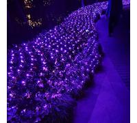 DINOWIN Guirlande Lumineuse Filet LED 2x3M 192LED Filet Lumineux Alimenté par Pile 8 Modes Imperméable rideau lumineux pour Noël Halloween Buissons Jardins Fete (Pourpre)