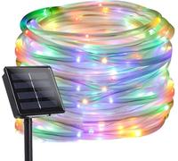 DINOWIN LED Tube Lumineux Solaire 5M 50LED Étanche Guirlande Ruban Lumineuse Tube 8 Modes Guirlandes Tubes Lumineuses Décorations pour Jardin, Noël, Fête (Multicolore)
