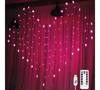DINOWIN Rideaux Lumineux En Forme de Cœurs, 34 Cœur 128LED 8 Modes Guirlande Lumineuse Étoile Pour Extérieur, Fête, Mariage, Jardin, Chambre à Coucher (Rose)