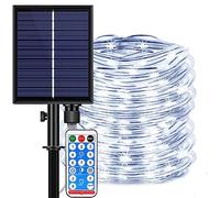 DINOWIN Ruban LED Lumières Solaire Extérieures 20M 200LED Tube lumineux avec 8 Modes Télécommande étanche Pipe Guirlande Lumineuse pour Maison Jardin Mariage Soirée Fête Nöel (Blanc)