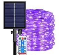 DINOWIN Ruban LED Lumières Solaire Extérieures 20M 200LED Tube lumineux avec 8 Modes Télécommande étanche Pipe Guirlande Lumineuse pour Maison Jardin Mariage Soirée Fête Nöel (Pourpre)