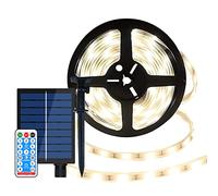 DINOWIN Ruban LED Solaires Exterieur 10M 240LED Étanche Bandes LED Solaires Découpable 8 Modes Strip Light avec Télécommande pour Jardin Terrasse Noël Mariage Fête (Blanc chaud)