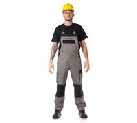 DINOZAVR Fortum Salopette De Travail Homme Avec Ceinture Élastique, Renforts CORDURA, 2 Poches Avant Et Poitrine, Poche Cargo, Renfort Genoux, Bretelles Élastiques, Salopette Homme Gris 56