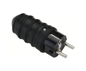 DIO - Fiche Mâle 2 Pôles + Terre - 16 Ampères - Connecteur Électrique Robuste Caoutchouc IP44 - pour Rallonge Câble d'Alimentation Usage Intensif - Noir