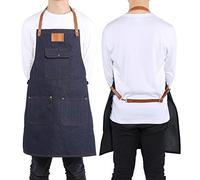 Dioche Tabliers de Cuisine Etanche de Cuisine Unisexe, Tablier à Bavette en avec Lanière de Cuir Baker Bartender Bbq Chef Tablier de Cuisine Serveuse avec Poche