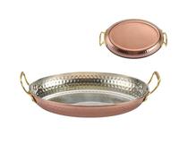 Dioeazh Plat de Service - Assiettes Ovales Avec Poignées | Plateau en Acier Inoxydable Résistant à la Chaleur pour Cuisson Viande Dîner Fruits de Mer Service Apéritif Présentation Restaurant Maison