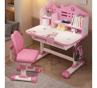 diowewea Bureau Enfant Réglable, Ensemble Bureau et Chaise pour Enfant avec Tiroir Spacieux, Bureau pour Enfants 6-10 Ans, Design Ergonomique pour Posture Confort, Set de Mobilier Scolaire (Rose)
