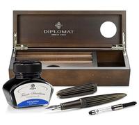 Diplomat Aero Oxyd Laiton Stylo-plume avec plume en acier inoxydable M, set de stylo-plume avec encre pour écriture dans un verre encreur, convertisseur d'encre et rangement pour stylo en bois - Wenge