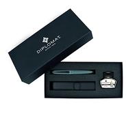 DIPLOMAT - Coffret Cadeau Stylo Plume Aero Stripes - Gris - 1 Stylo Plume + 1 flacon d’Encre + 1 Étui en Cuir - Garanti 5 Ans