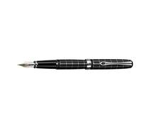 DIPLOMAT - D40101015 - Excellence Stylo Plume Or 14k - Medium - Rhomb Guilloché Noir Mat Chrome - Résistant et Élégant - Garantie 5 Ans