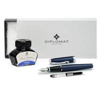Stylo plume Diplomat Excellence A2 Midnight Blue Chrome avec cartouche d'encre, pointe M