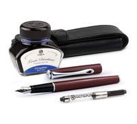 Diplomat Traveller Ensemble stylo plume en métal avec étui en cuir, encre bleu roi et convertisseur d'encre, plume en acier inoxydable de calibre M