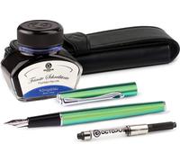 Diplomat Traveller Funky Green avec étui en cuir, encre de bureau et convertisseur d'encre