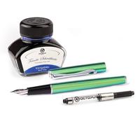 Diplomat Traveller Funky Green Set de stylo plume en métal avec encre et convertisseur