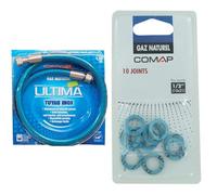 Dipra 73150 Tuyau Flexible en Inox pour Gaz Naturel, longueur 1.50m & Comap S651101 Accessoire Joint pour gaz Naturel, Neutre