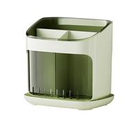 DIRBAK Porte-Ustensiles Cuisine avec bac d'égouttage, ABS PET HIPS matériau | Multi-compartiments, Design Minimaliste pour Cuisine, Rangement pour Baguettes, Fourchettes, Cuillères - Vert Transparent