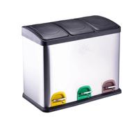 Dirt Devil Poubelle à pédale 3 x 15L Système de tri des déchets avec 3 compartiments - Poubelle de cuisine - Poubelle avec couvercle Soft Close - 59 x 30 x 47,5 CM - Poubelle à pédale en inox - Argent