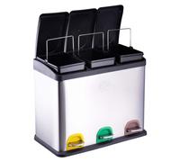 Dirt Devil Poubelle à pédale 3 x 15L Système de tri des déchets avec 3 compartiments - Poubelle de cuisine - Poubelle avec couvercle Soft Close - 59 x 30 x 47,5 CM - Poubelle à pédale en inox - Argent
