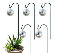 Disco Ball Plant Stakes - 5 Piece Globe Flower Picks, Decorative Reflective Mirror Ornaments on Sticks | Glitter Soil Inserts for Floral Pot Outdoor Indoor Pathway Home Walkway Lawn Patio Planter Pots