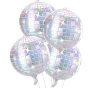 Disco Ballons,4 PCS Bunte Ballon Disco,Ballons en Aluminium Discos,Foil Ballons Discos,Ballon DiscoParty,4D Ballons Métalliques Miroir pour Fête de Danse DiscoFête d'Anniversaire Mariage Anniversaire