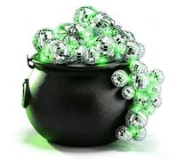 Disco Cauldron Kit 96 Pcs With Lights Halloween Decor | Plastic Cauldron, Glass Disco Balls, LED Lights, Cobwebs, Spiders, 7.87x5.91 Inches, Party Candy Bucket