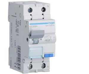 Disjoncteur à courant résiduel 1P+N 4.5Ka C-6A 30Ma Ac 2M Hager ADC806H