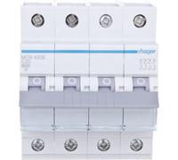 Disjoncteur de protection de circuit 4 pôles 6kA caractéristique C 20A 4 modules Hager MCN420
