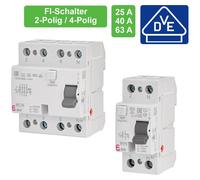 Disjoncteur différentiel / Disjoncteur FI / 2 pôles ou 4 pôles / 30mA / 25A / 40A / 63A