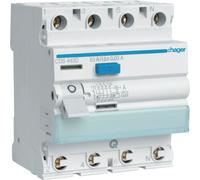 Disjoncteur différentiel Hager, 4P, 6 kA, 63 A, 30 mA, type A, QC, 1 pièce.