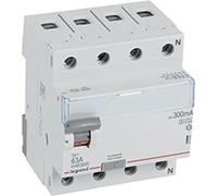 Disjoncteur différentiel Legrand, type A/S, 10 kA, 63 A, 4 pôles, 300 mA, 1 pièce.