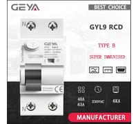 Disjoncteur différentiel magnétique GEYA GYL9 de type B RCCB, disjoncteur de courant résiduel CC ELCB 2P 4P 40A 63A 30mA 100mA 300mA Type B RCD Fuite 6KA
