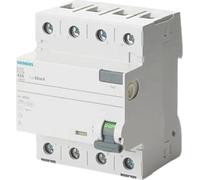Disjoncteur différentiel Siemens, 4 pôles, type A, à retard court, 40 A, 30 mA, 1 pièce.