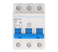 Disjoncteur miniature DZ47-63 C10 3P, protecteur de surcharge de disjoncteur 3 pôles 400V 10A Capacité de segmentation du disjoncteur miniature à montage sur rail DIN 6000A