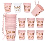Disnace 14Pcs Verre à Shot pour Mariée, Verres à Shot pour Bride pour Équipe Mariée Marié Marié à Être, Rose et Blanc Verre à Liqueur a un Collier de Perles et Verres à Shot en Plastique Perlé Mariée