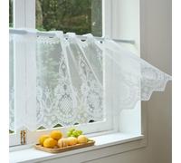 Disnace Rideau Brise-bise Court 50x150 cm - Voilage Blanc pour Cuisine, Fenêtre & Salon - Rideau Tringle à Passer pour Petite Fenêtre - Voilage Moderne (Bouquet)