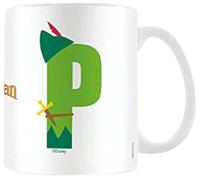 Disney Alphabet Mug personnalisé (P pour Peter Pan) Tasse à café en céramique 325 ml dans une boîte cadeau Disney - Produit officiel, vert