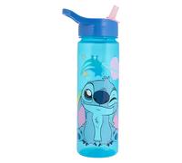 Disney Bouteille d'eau avec paille rabattable, bleu, 600 ml, sans BPA, recyclable, à partir de 36 mois (Stitch)