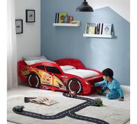 Disney Cars Flash McQueen Lit pour enfants : construction robuste, côtés protégés, lattes en bois, convient aux matelas de 140 x 70 cm (matelas non inclus), Rouge vif