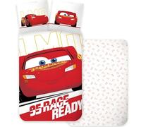 Disney Cars Lightning McQueen Parure de lit simple | Housse de couette 140 x 200 cm + taie d'oreiller 60 x 65 cm | 100 % coton | Parure de lit douce et respirante | Décoration colorée pour chambre