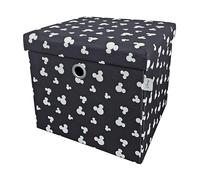 Disney Classic Mickey Mouse Coffre de Rangement Ottoman Pliable carré avec Couvercle pour Enfants, Repose-Pieds, Peut Supporter Jusqu’à 30 kg - Noir