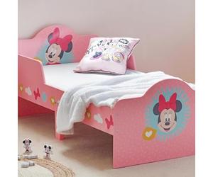Disney Classic Minnie Lit pour enfants : construction robuste en bois d’ingénierie, côtés protégés, lattes en bois, convient aux matelas de 140 cm x 70 cm (matelas non inclus)
