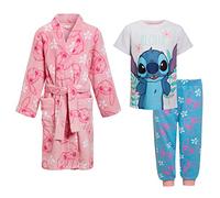Disney Ensemble Peignoir + Pyjama Filles Stitch - Ensemble 3 Pièces Correspondant Peignoir Rose + Pyjamas