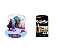Disney Frozen La Reine des Neiges 2 Elsa & Anna, Réveil projecteur avec sons, Veilleuse intégrée, projection de l'heure au plafond, effets sonores, à piles + Duracell Piles alcalines AA Optimum