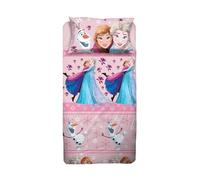 Disney Frozen Parure de lit 1 Place et demie, Drap de Dessus, Drap avec Angles, taie d'oreiller, Rose, Disney, 100% Coton, Produit Officiel